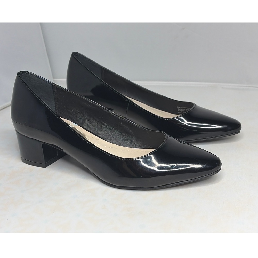 Alfani Step N Flex Daleah Black Patent Pointed Toe Block Heel Pumps Womens 5M